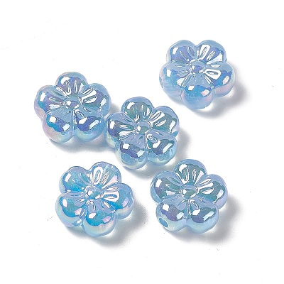 UV Plating Rainbow Iridescent Acrylic Flower Beads X-PACR-M003-10-1