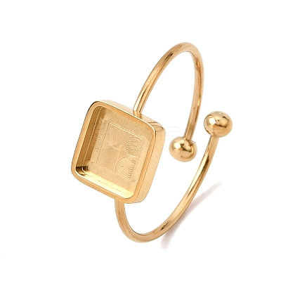 Square 304 Stainless Steel Open Cuff Bangle Makings with Bezel Tray SA-CBABF3F-04G-02-1