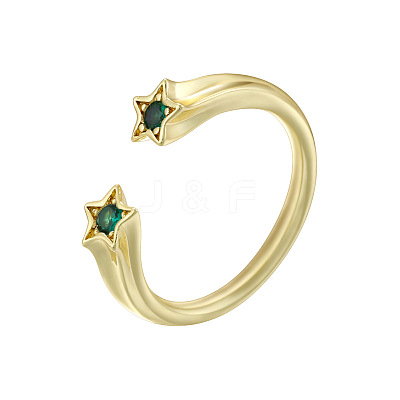 Brass Micro Pave Cubic Zirconia Cuff Open Rings for Women FS-WG15C9D-09-1