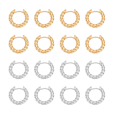 16Pcs 2 Colors Twist Rings Brass Hoop Earrings for Women EJEW-UN0003-27-1