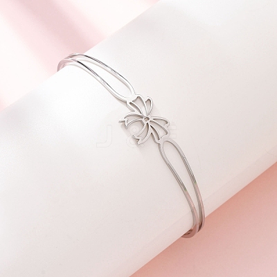 Bowknot 304 Stainless Steel & Rhinestone Cuff Bangles for Women BJEW-Z176-02P-1