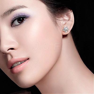 Real Platinum Plated Flower Brass Stud Earrings EJEW-EE0001-230-1