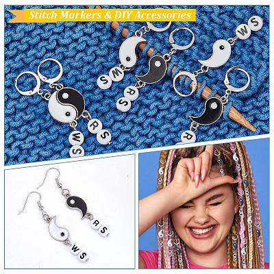 Yin Yang Alloy Enamel Pendant Locking Stitch Markers HJEW-AB00101-1