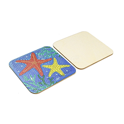 DIY Marine Animal Theme Diamond Painting Square Wood Cup Mat Kits DIY-H163-04-1