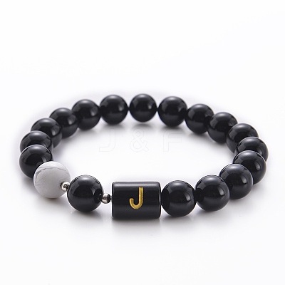 10MM Natural Black Onyx(Dyed & Heated) and Howlite Beaded Stretch Bracelets RH2290-10-1