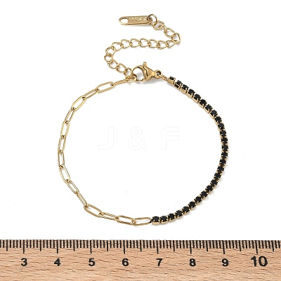 304 Stainless Steel Paperclip Chain & Rhinestone Cup Chains  Bracelets for Women BJEW-D456-06G-02-1