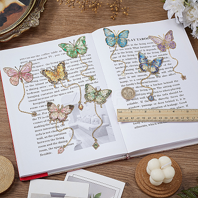 8Pcs 8 Styles Brass Bookmarks AJEW-FG0007-80-1