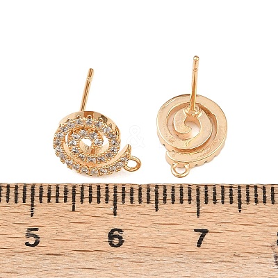 Brass Micro Pave Clear Cubic Zirconia Spiral Stud Earring Findings KK-Z133-02G-01-1