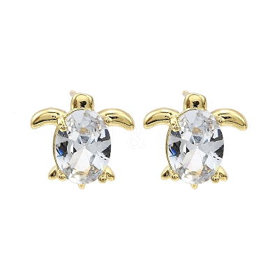 Brass Micro Pave Clear Cubic Zirconia Stud Earrings EJEW-H157-03G-01-1