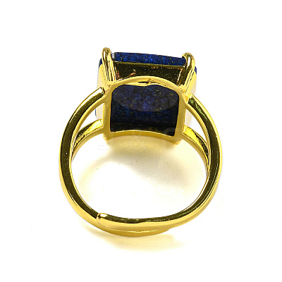 Rectangle Natural Gemstone Open Cuff Rings RJEW-C087-05G-1