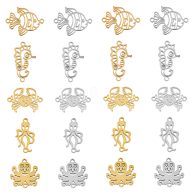 20Pcs 10 Styles 201 Stainless Steel Connector Charms STAS-DC0013-91-1