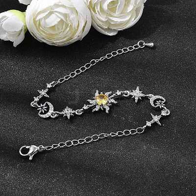 Brass Micro Pave Cubic Zirconia Link Bracelets BJEW-H639-06P-1