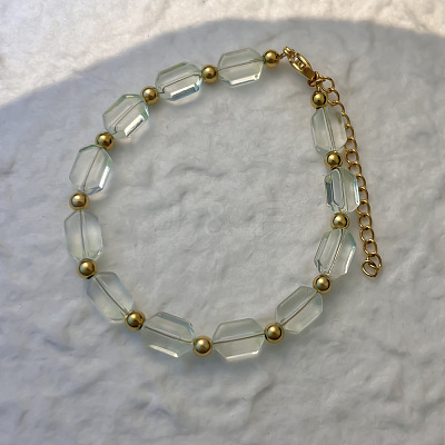 201 Stainless Steel Round & Handmade Lampwork Hexagon Beaded Bracelets WG895AC-05-1