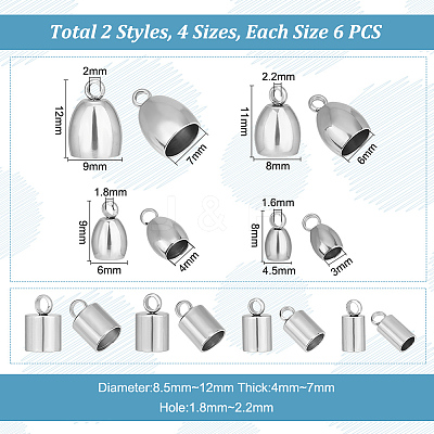 48Pcs 8 Style 201 & 304 Stainless Steel Cord Ends STAS-UN0047-76-1