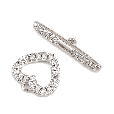 Heart Brass Micro Pave Clear Cubic Zirconia Toggle Clasps KK-G548-37P-1