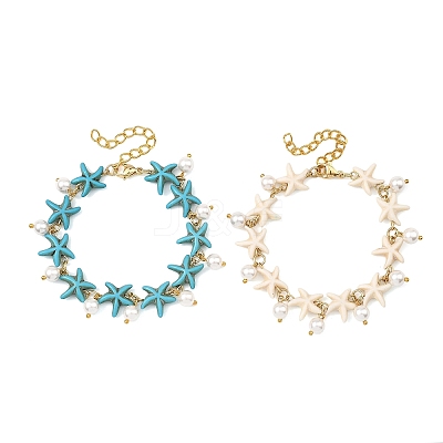 2Pcs 2 Colors Ocean Theme Round Shell Pearl Beads Charm Bracelets BJEW-JB14133-1