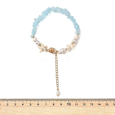 Beachy Natural white Jade Chip Beads & Synthetic Turquoise Charm Bracelets BJEW-JB14140-1