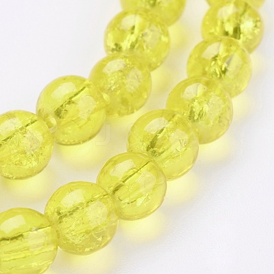 1Strand Yellow Transparent Crackle Glass Round Beads Strands X-CCG-Q001-6mm-04-1