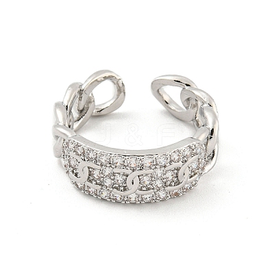 Chain Brass Micro Pave Clear Cubic Zirconia Open Cuff Rings RJEW-G309-36P-1