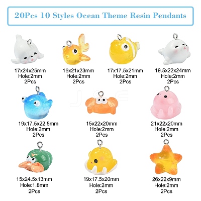 20Pcs 10 Styles Ocean Theme Resin Pendants RESI-CJ0003-52-1