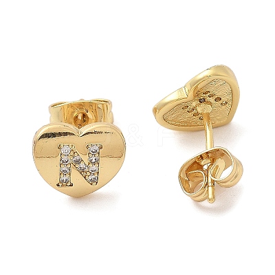 Rack Plating Brass Micro Pave Clear Cubic Zirconia Stud Earrings EJEW-K299-01G-N-1