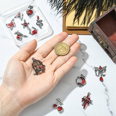12Pcs 12 Styles Gothic Alloy Rhinestone Pendants FIND-CJ0004-81-1
