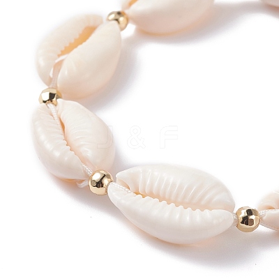 Natural Cowrie Shell Braided Bead Bracelet for Women BJEW-TA00044-01-1