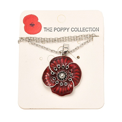 Alloy Poppy Flower Pendant Necklaces NJEW-B080-02P-1
