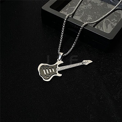 201 Stainless Steel Guitar Pendant Box Chain Necklaces NJEW-R001-06P-02-1