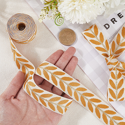 3Skeins Polyester Leaf Jacquard Ribbons SRIB-CY0001-20B-1
