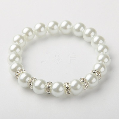 Glass Pearl Beads Stretch Bracelets BJEW-JB01344-01-1