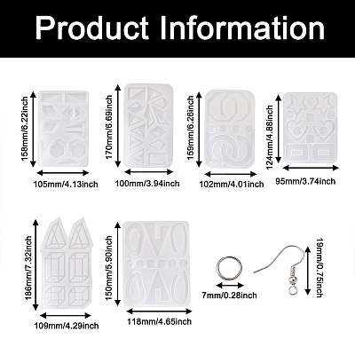 6Pcs DIY Geometry Earrings Silicone Resin Casting Molds DIY-CD0001-27-1