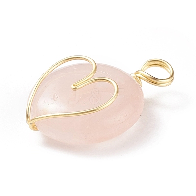 Natural Rose Quartz Gemstone Pendants PALLOY-JF01751-05-1