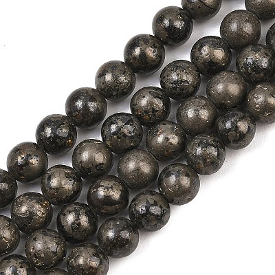 Natural Pyrite Beads Strands G-P303-01-6mm-16-1