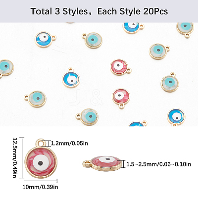 60Pcs 3 Colors Epoxy Resin Enamel Evil Eye Charms RESI-SC0003-27-1