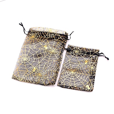 Halloween Organza Spider Printed Gift Drawstring Bags PW-WG39526-06-1