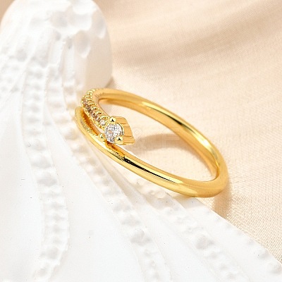 Brass Micro Pave Clear Cubic Zirconia Finger Rings for Women RJEW-H247-14G-1