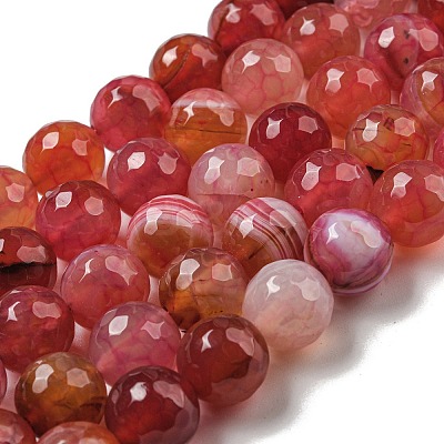 Faceted Natural Dragon Veins Agate Beads Strands G-F447-12mm-P08-1