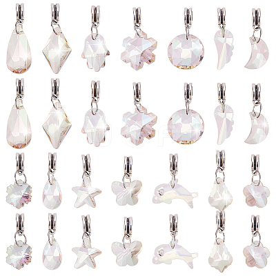 28Pcs 14 Style Glass European Dangle Charms PALLOY-WR00020-1