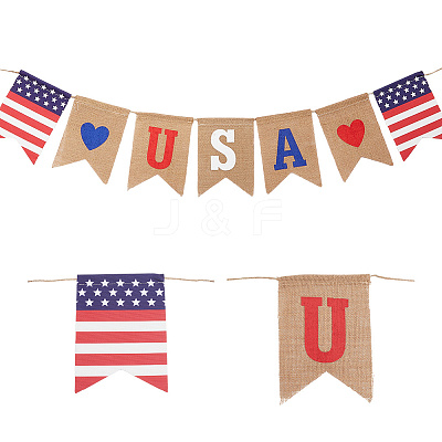 1Pc Word USA Linen Hanging Banners Flags AJEW-SP0001-61-1