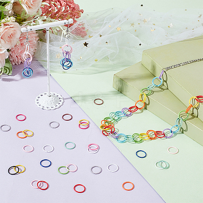 225Pcs 15 Colors SPray Painted Zinc Alloy Open Jump Rings FIND-H0010-91B-1
