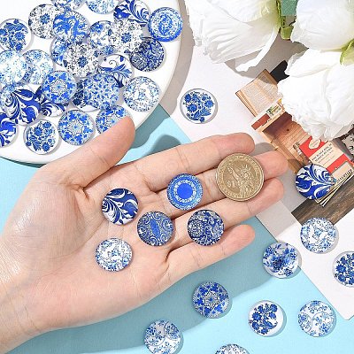 50Pcs Printed Glass Cabochons GGLA-YW0001-22-1