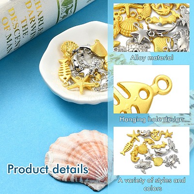15Pcs 15 Styles Ocean Theme Alloy Pendants FIND-YW0005-11-1