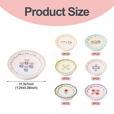 24Pcs 6 Colors Printed Opaque Resin Cabochons RESI-TA0005-28-1