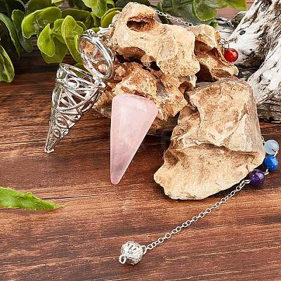 Natural Rose Quartz Cone Dowsing Pendulums G-SC0002-22D-1