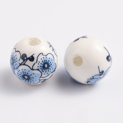 Floral Printed Porcelain Beads CF181Y-1
