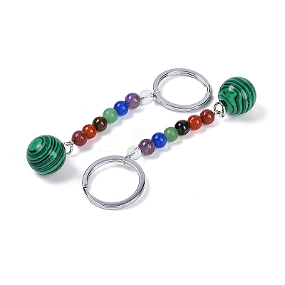 Natural Malachite Round Beaded Keychain G-H076-01P-15-1