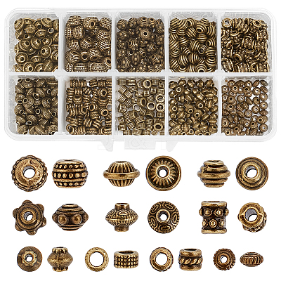 500Pcs 10 Styles Tibetan Style Alloy Spacer Beads TIBEB-PH0004-96-1