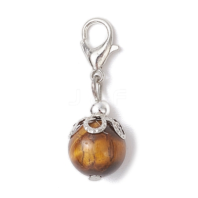 6Pcs Round Natural Black Onyx & Carnelian & Amethyst & Tiger Eye & Green Aventurine & White Jade Pendant Decorations HJEW-JM03831-02-1