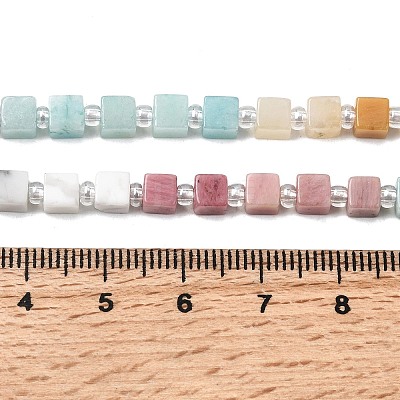 Natural Dyed White Jade & Quartz Crystal & Howlite & Yellow Aventurine & Rhodonite Beads Strands G-H333-03D-1